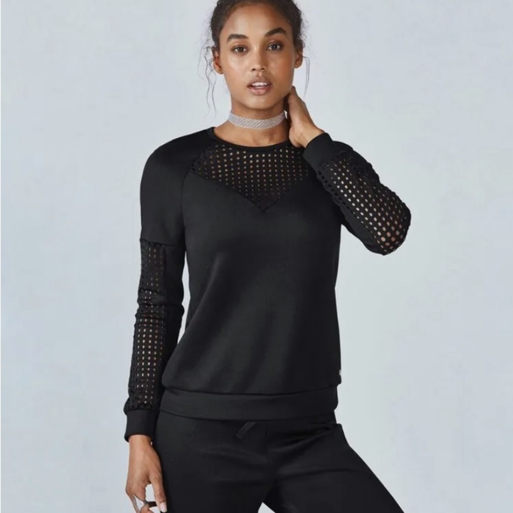 Fabletics Womens Tilly Pullover Sweatshirt Black Crew Neck Long Sleeve Size L